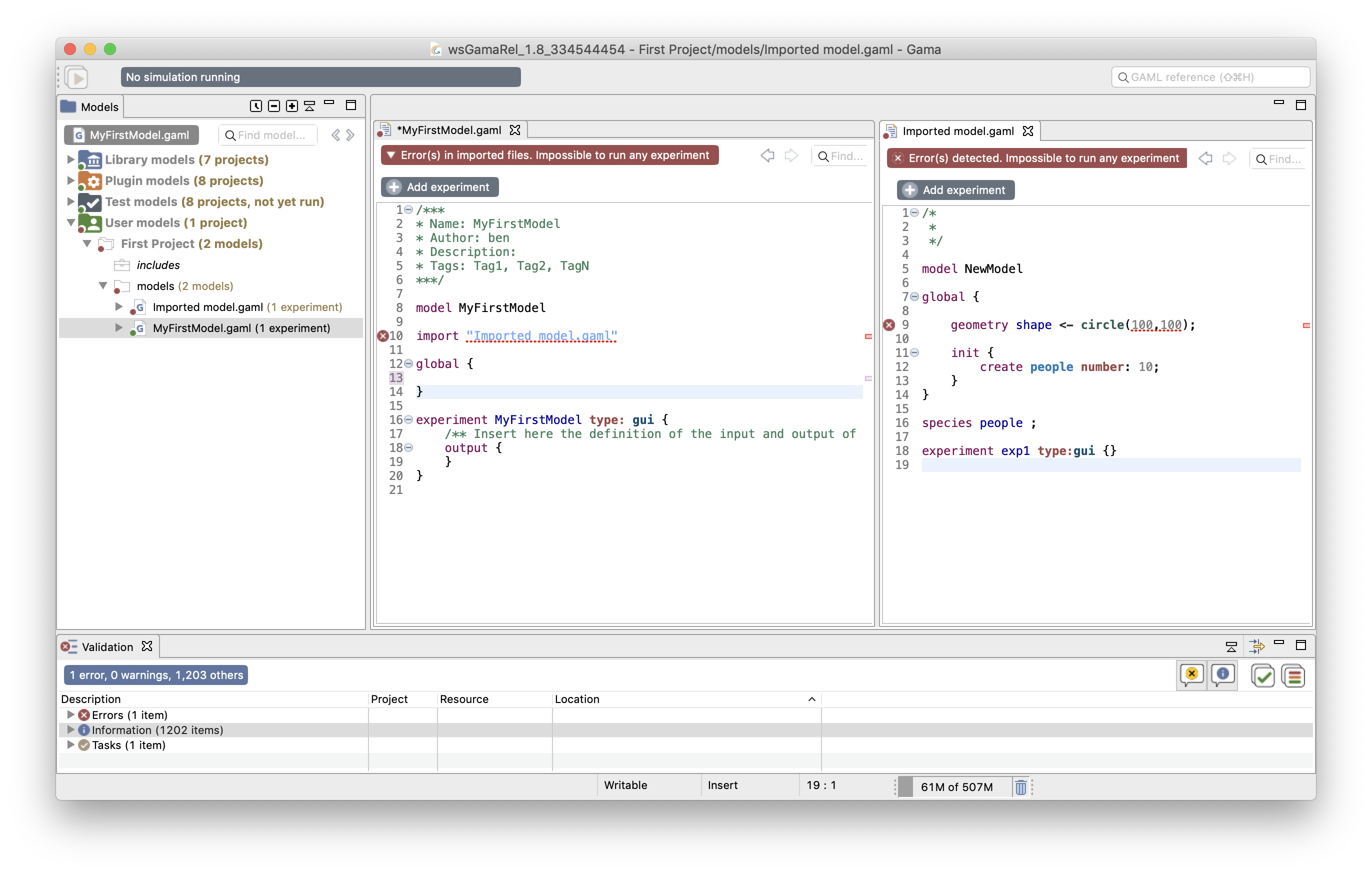Example of an imported model with a semantic error.