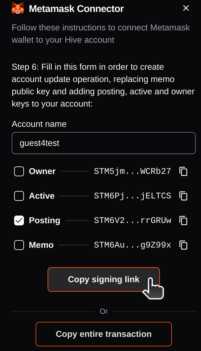 Update keys selection